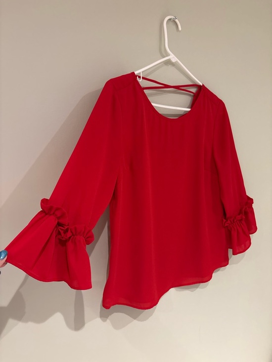 Suzy Shier Tops - Flowy Red Ruffle Sleeve Women's Top